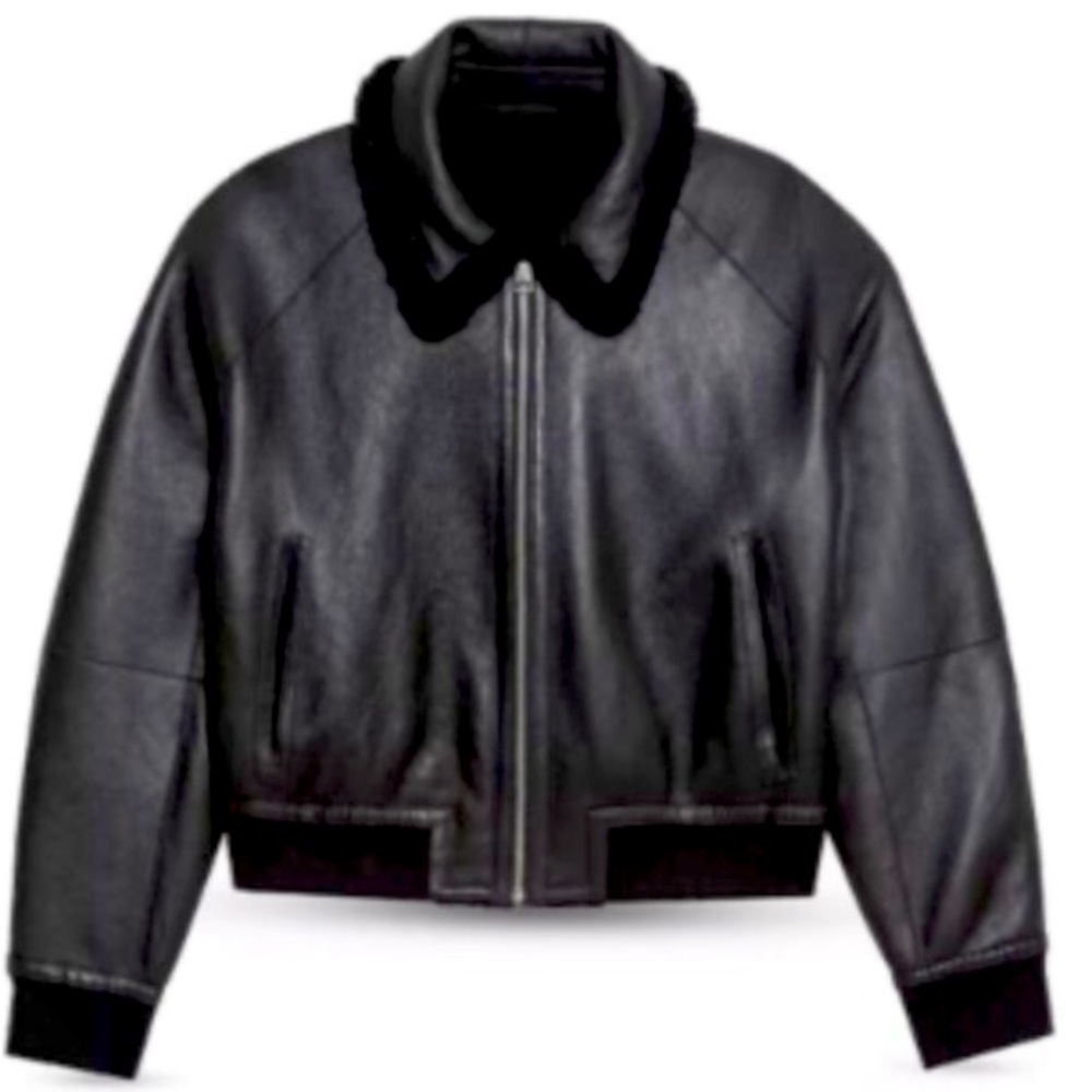Theory Womens Dolman Leather Shearling Reversible Bomber Jacket Coat Size M, NWT